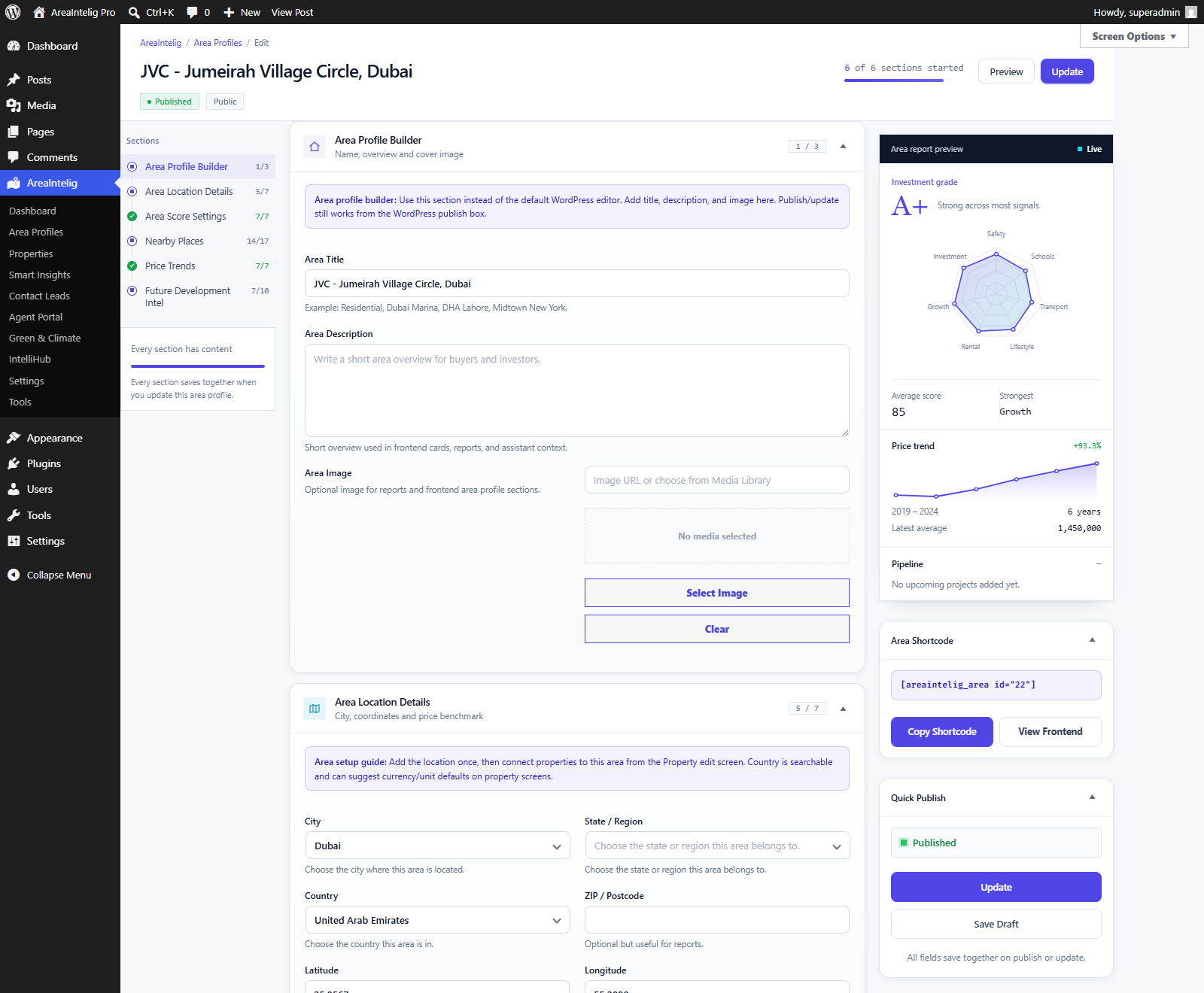 The Area Profile editor