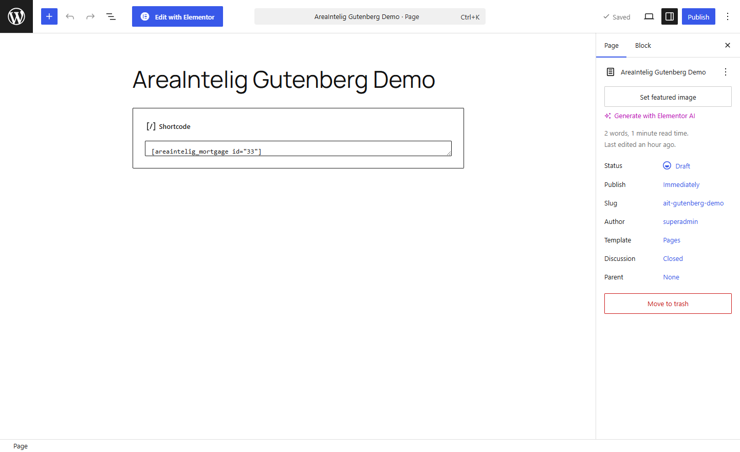 The AreaIntelig Module block in the block editor