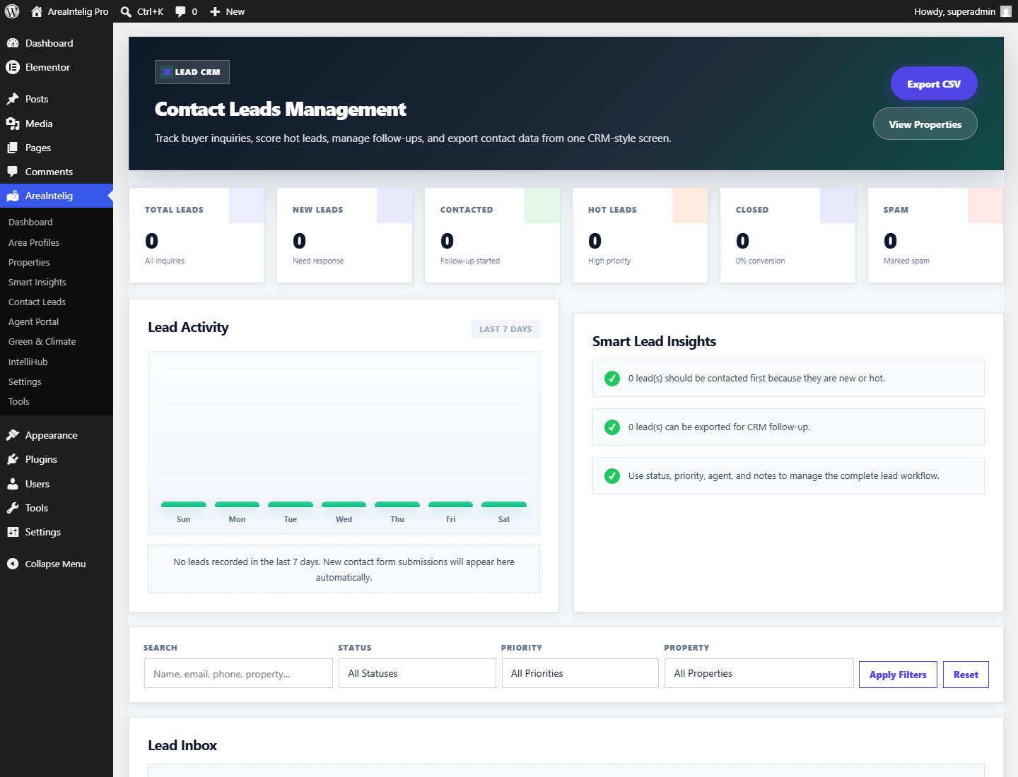 The Contact Leads CRM screen