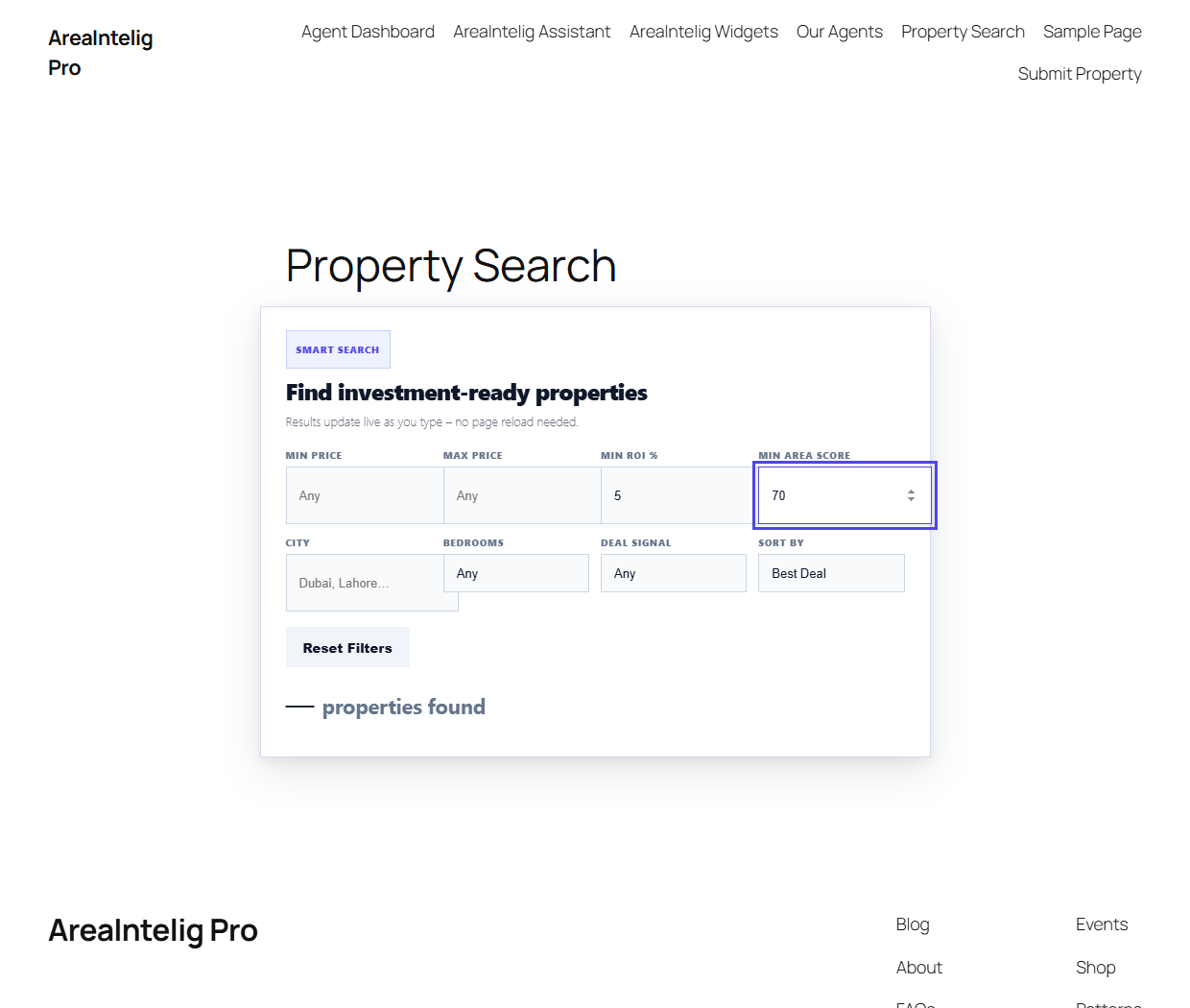 The [areaintelig_smart_search] widget on the frontend
