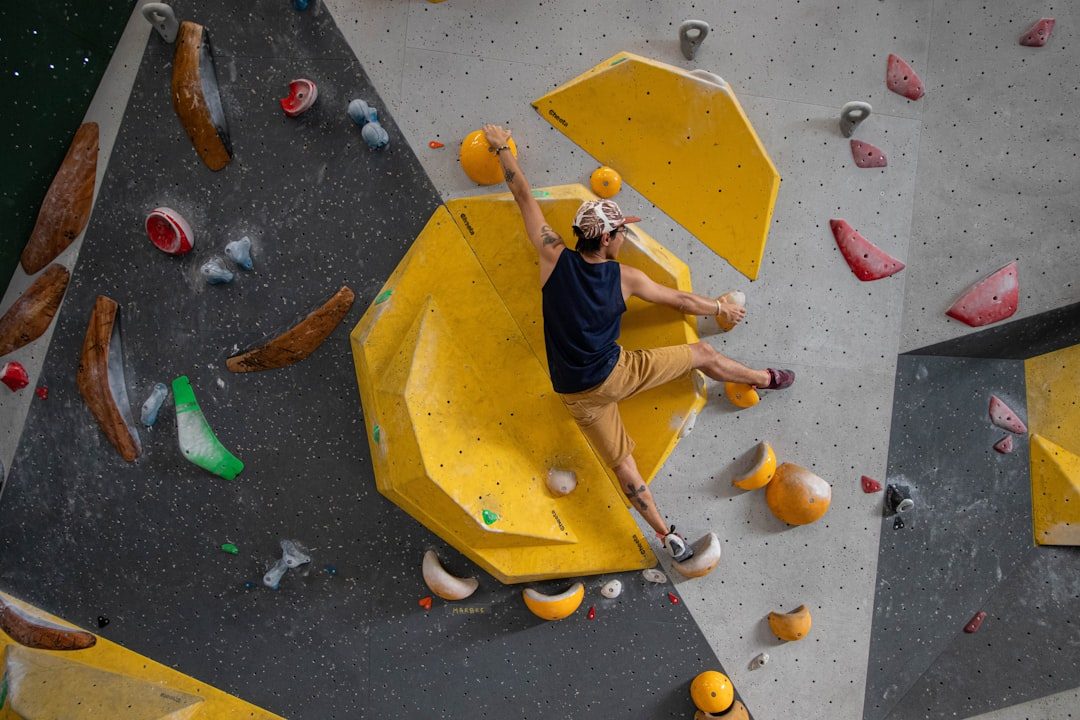 Indoor climbing route with varied holds