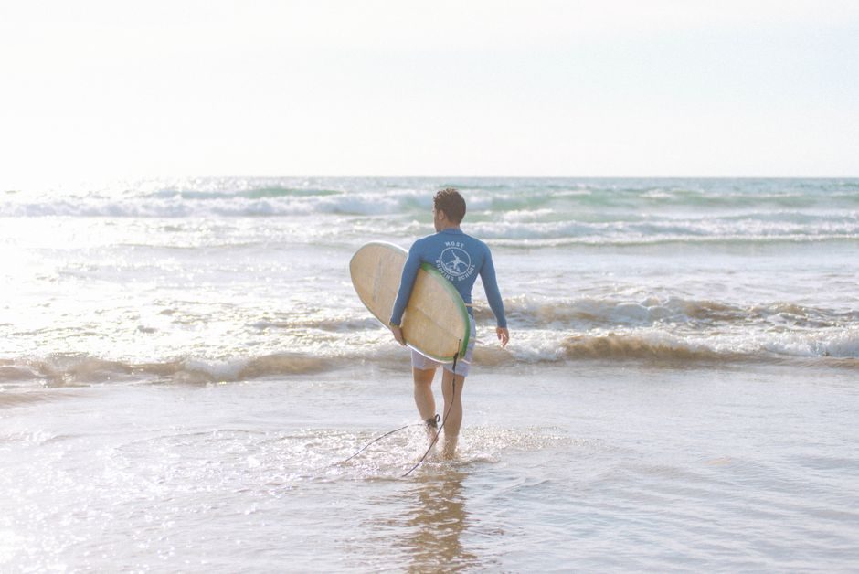 Surf coach and students preparing for an ocean session
