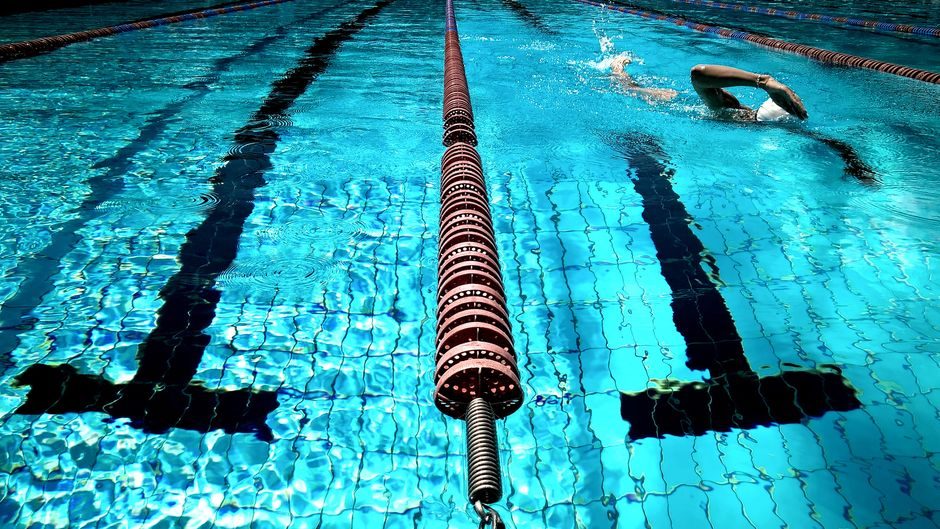 Coach reviewing swimming technique with an athlete