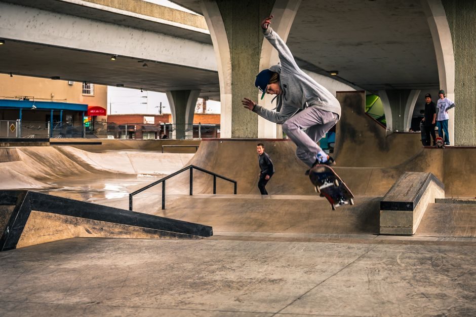 Skater practising balance and board control during a coached session