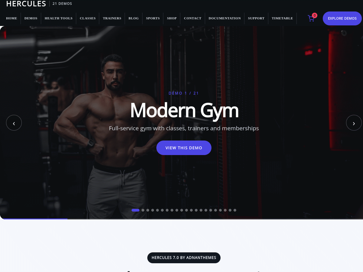 Hercules gym and fitness WordPress theme preview