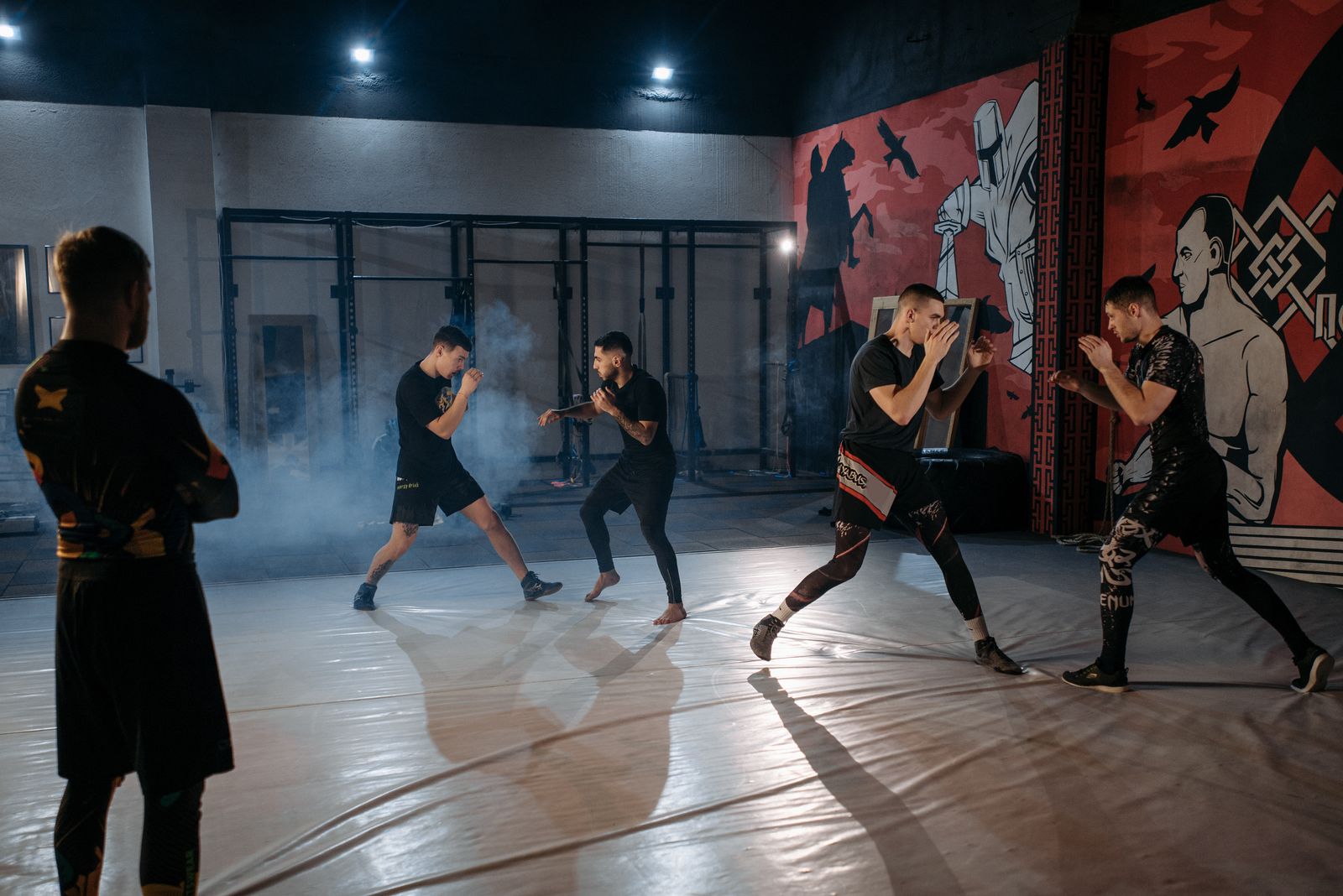 Combat sports team practicing together