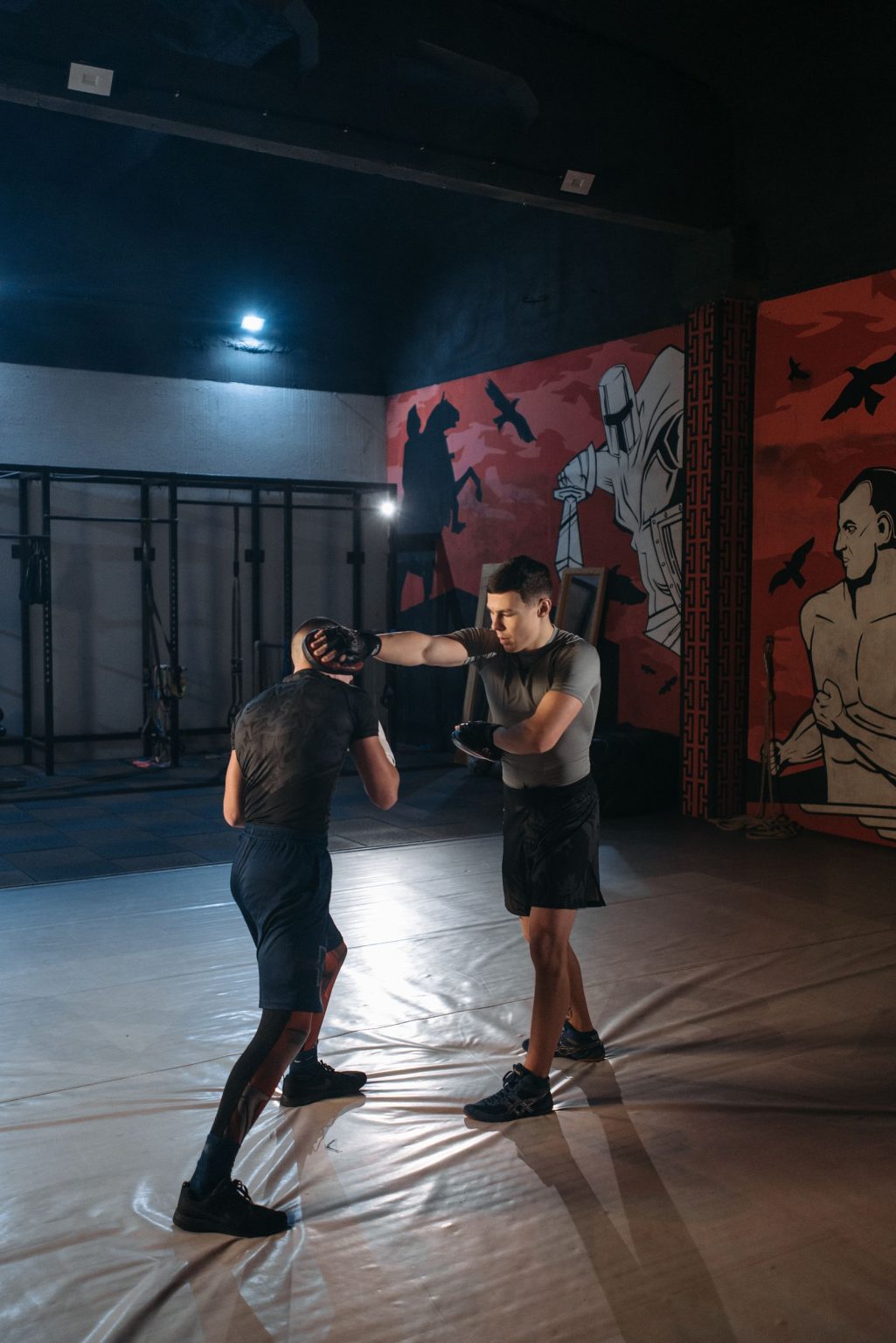 MMA fighters sparring during training