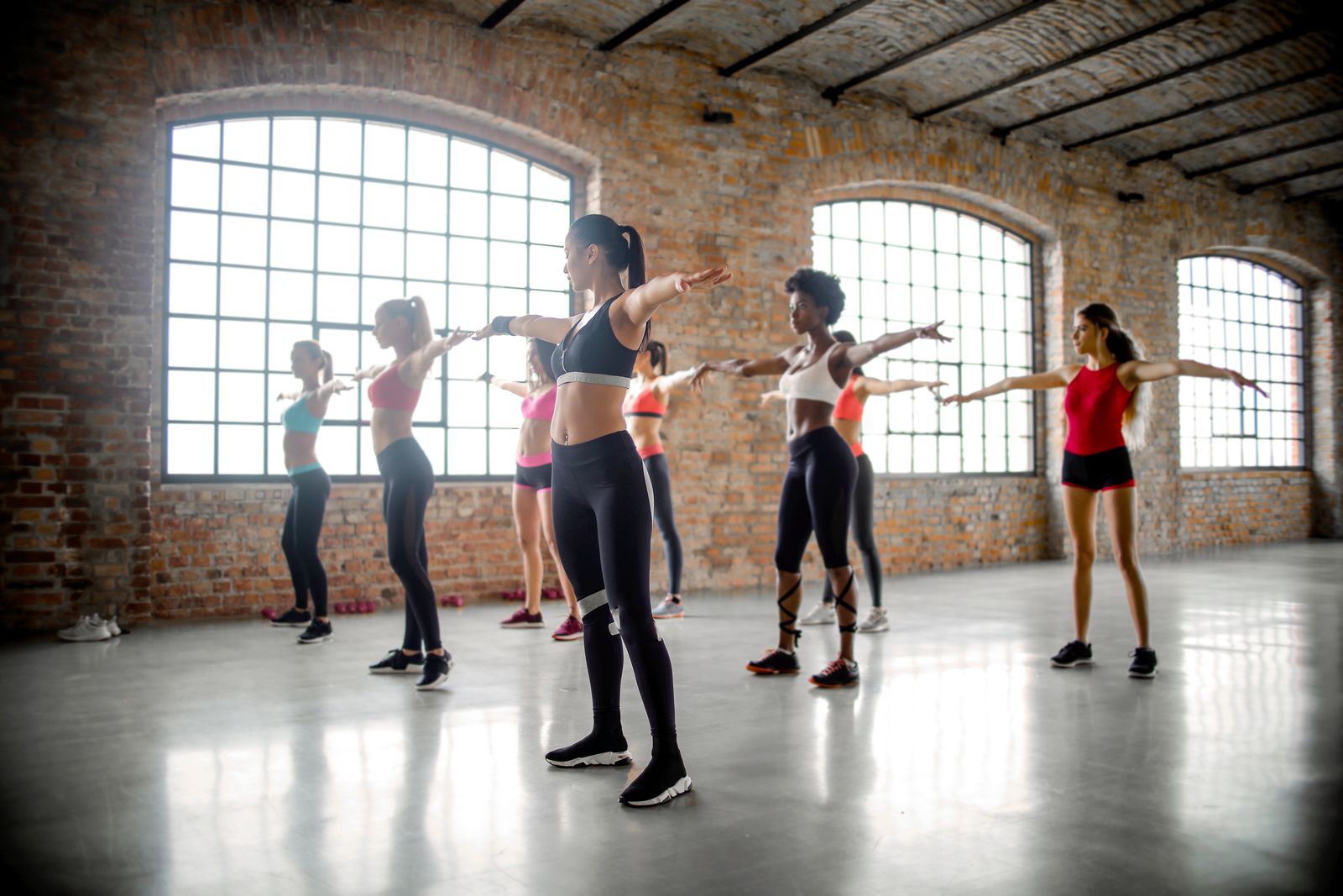 Women doing a group fitness workout
