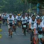 Cycling club road event with athletes training outdoors