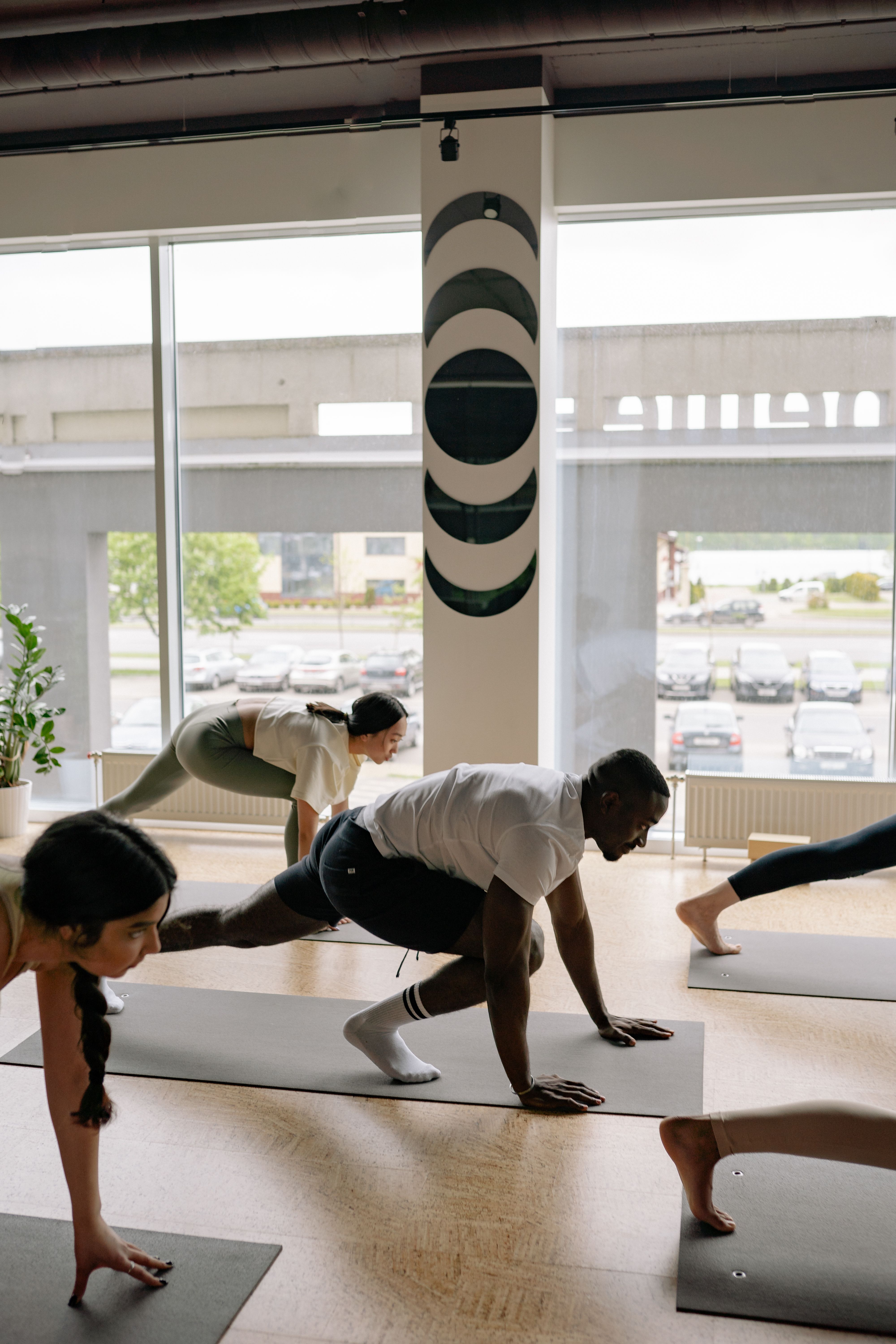 Group yoga workshop with stretching practice