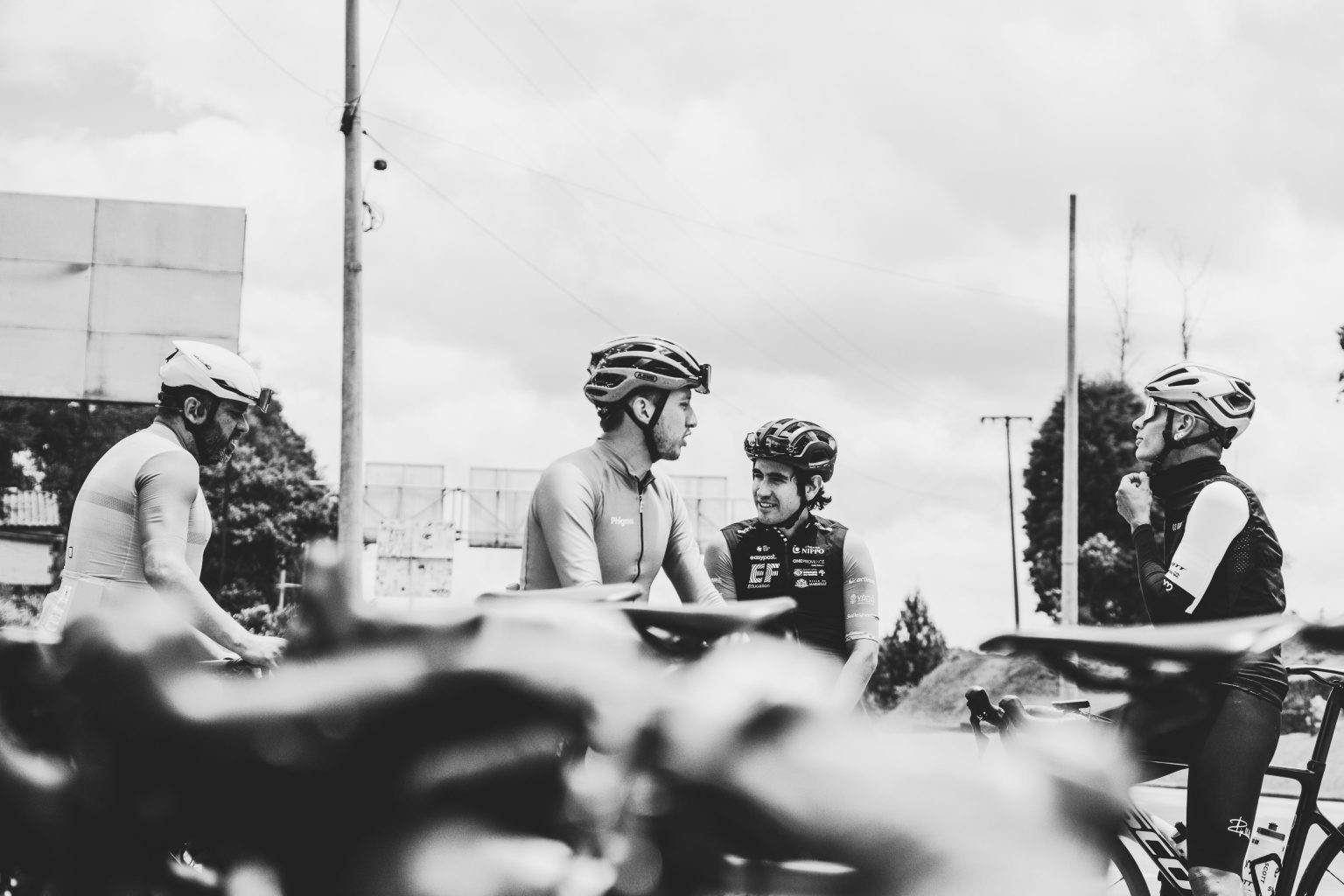 Road cycling club riding together on a group route