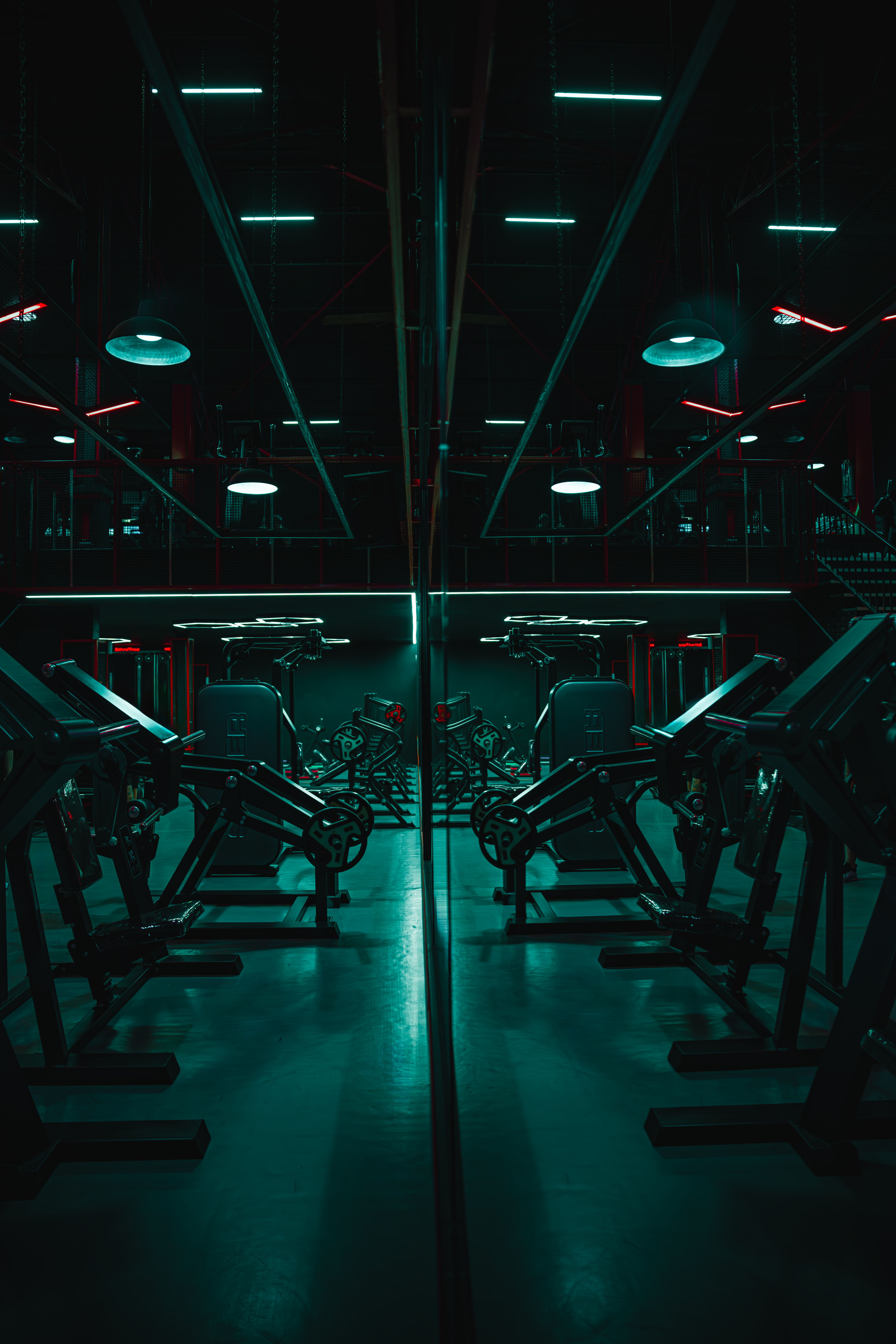 Bright modern gym interior with strength and cardio equipment