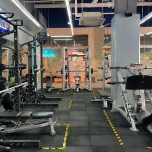 Modern gym floor with professional strength and cardio equipment