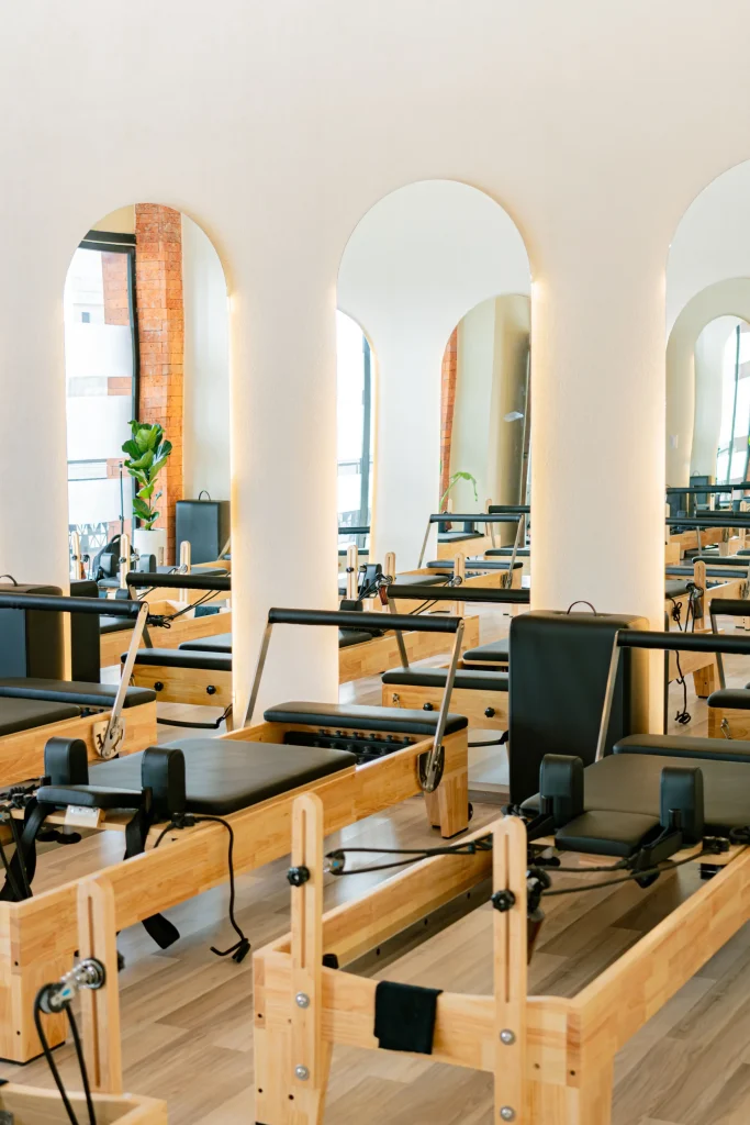 Pilates reformer studio prepared for a wellness class