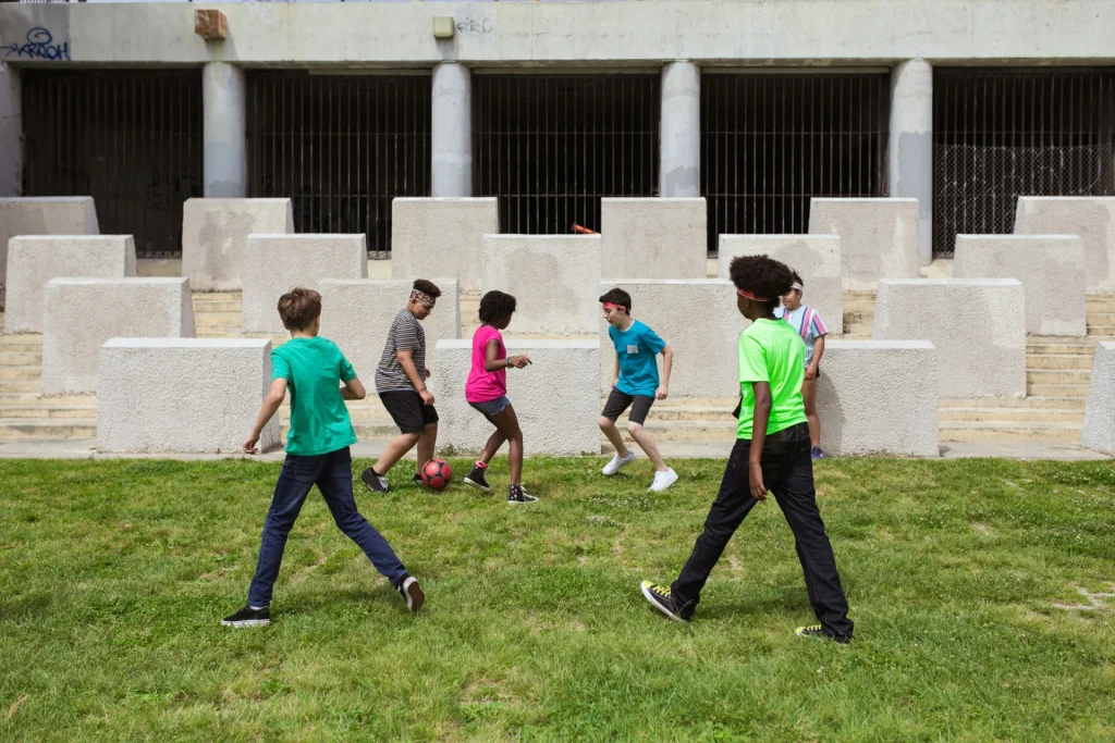 Outdoor group sports activity on a field