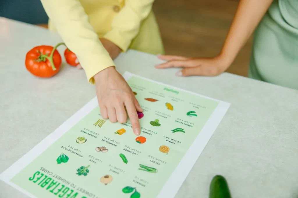 Dietitian preparing fresh vegetables for healthy eating guidance