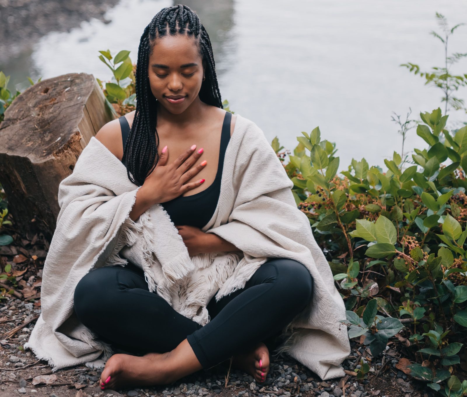 Woman practicing mindful breathing and meditation