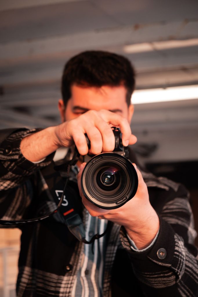 Photographer working in studio