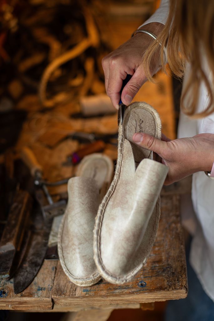 Handmade leather shoes display