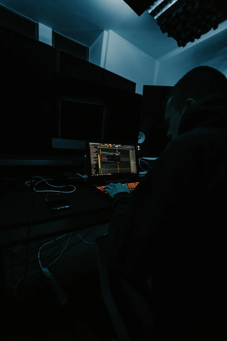 Music Production Studio Headphones Laptop Audio Editing