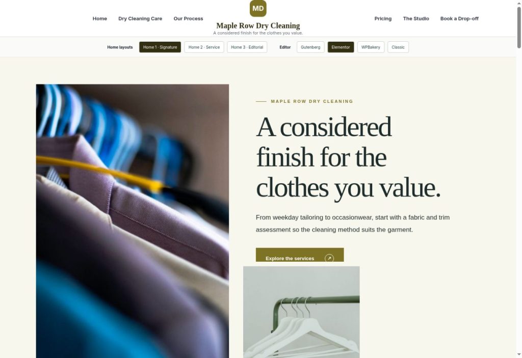 Actual dry-cleaning demo homepage preview