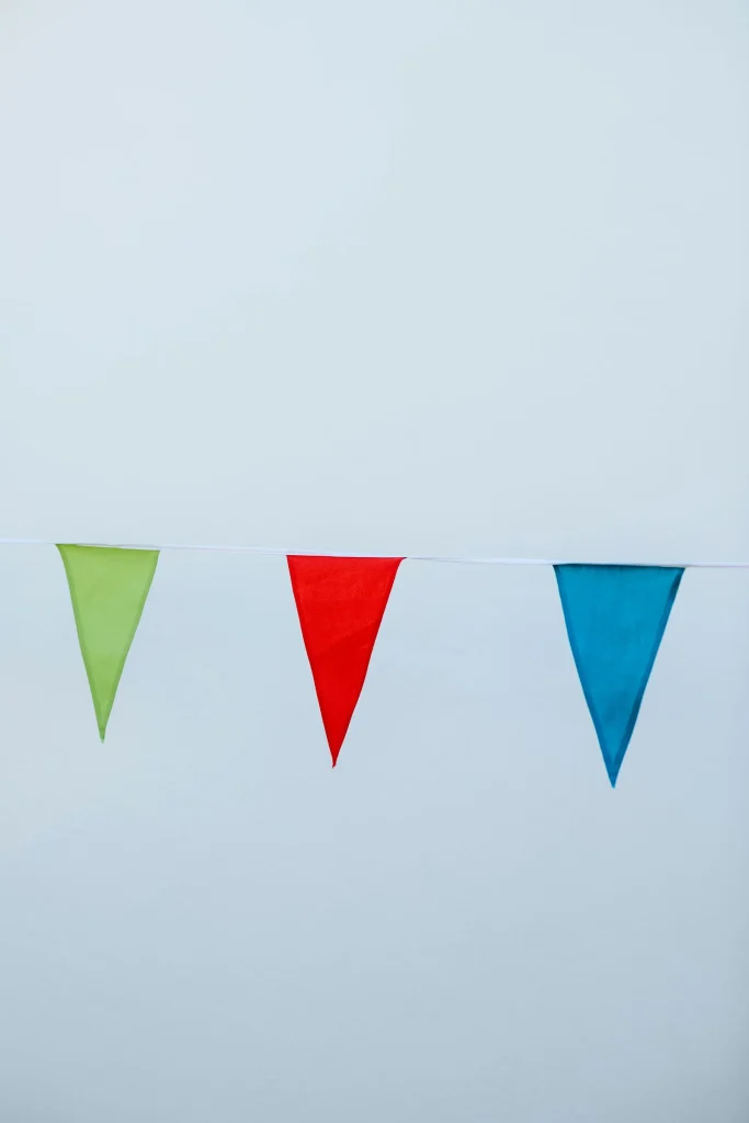 Close up shot of colorful birthday banners