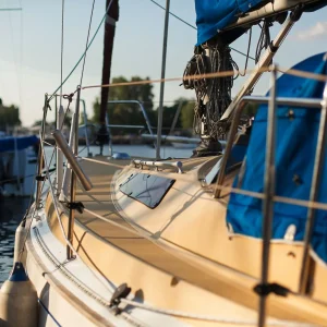 Modern boat deck moored on pier