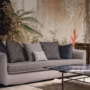 Couch with cushions in living room