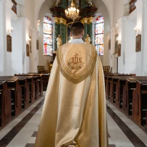 A priest in beige vestment