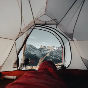 Sleeping in a tent high in the mountains