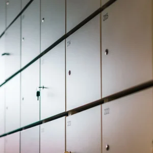 Secure lockers in a modern indoor facility