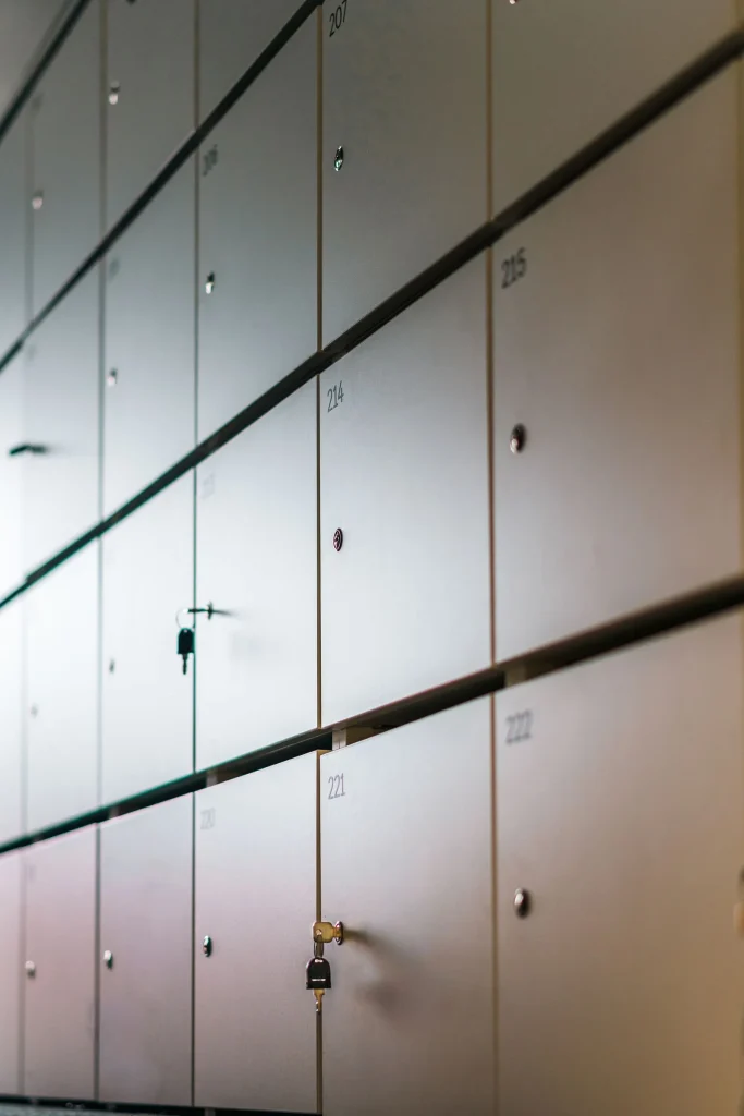 Secure lockers in a modern indoor facility