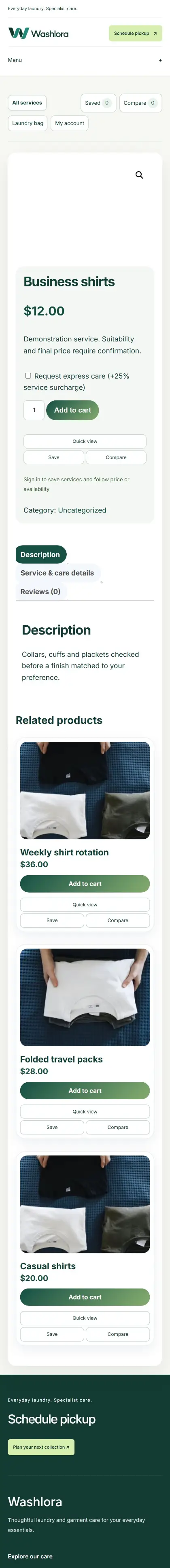 Product page on a phone