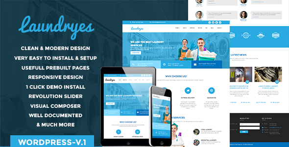 Laundryes laundry business WordPress theme preview