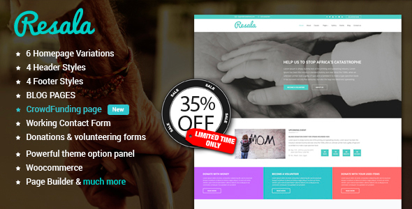 Resala charity and crowdfunding WordPress theme preview